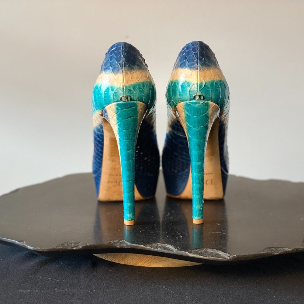 Dior Multicolor Python Leather Peep Toe Platform … - image 4